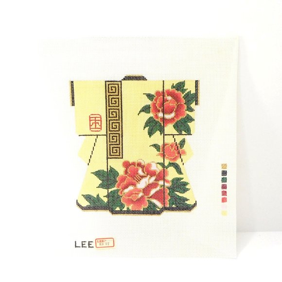 Lee Designs Peony Flower Kimono Medium Needlepoint Canvas Hand Painted 18ct - Picture 2 of 4